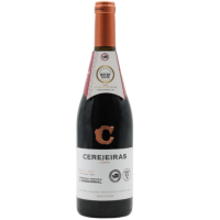 A black bottle with a white label and the letter "C" in red on the neck.