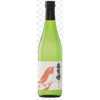 A green glass 720ml bottle of Shunnouten Junmai Ginjo sake with a black necker and a white label with orange stylized bird on it.